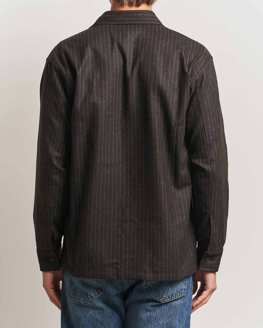 Men | Shirts | NN07 | Freddy Wool Pinstriped Overshirt Dark Brown