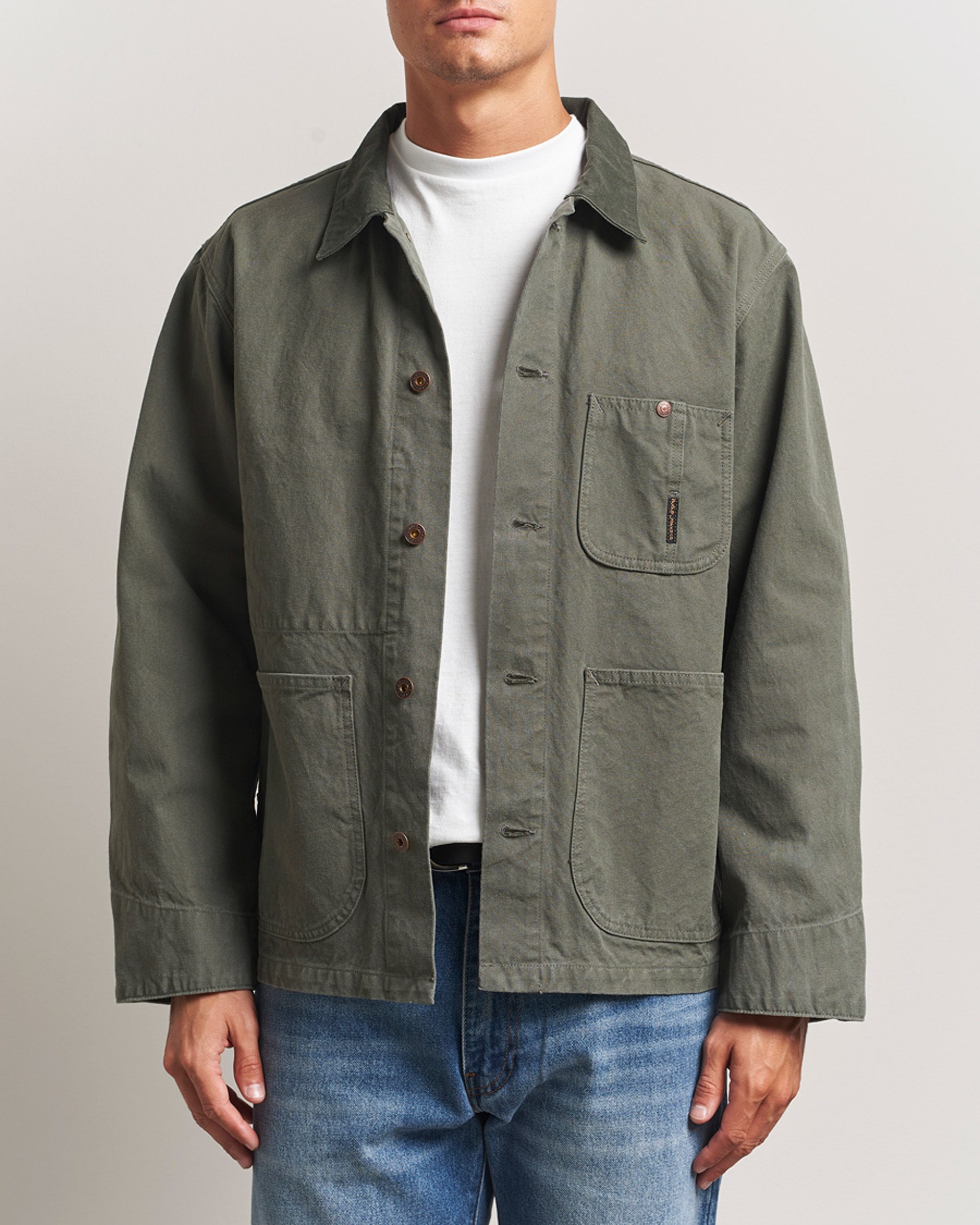 Nudie Jeans Howie Duck Canvas Chore Jacket Green at CareOfCarl.com