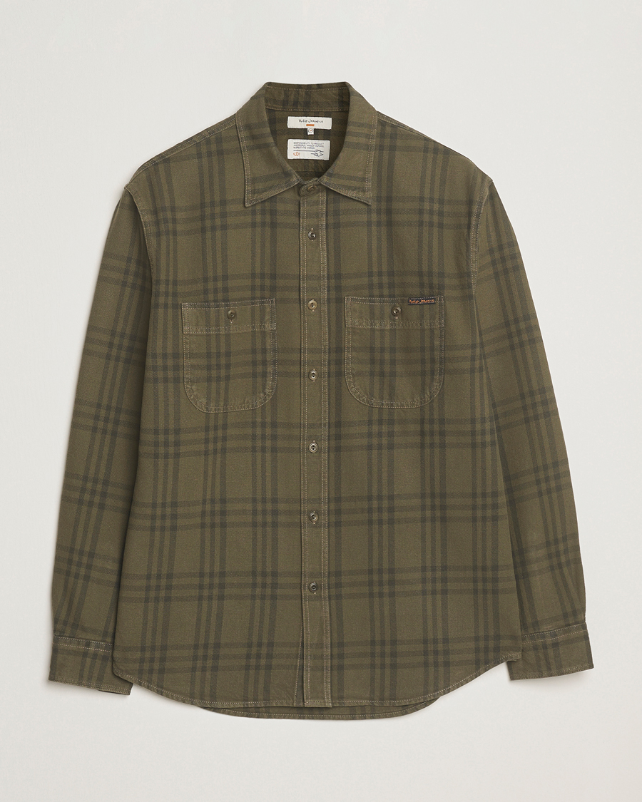 Nudie Jeans Julian Worker Checked Shirt Olive at CareOfCarl.com