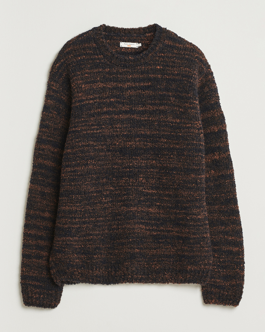 Men | Sweaters & Knitwear | Nudie Jeans | Gurra Bouclé Knitted Sweater Black/Brown