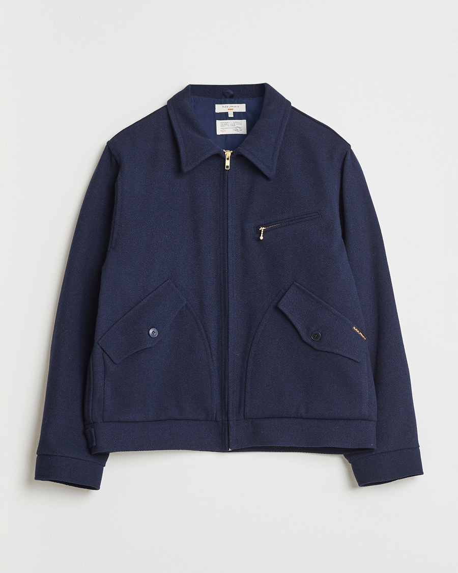 Men | Coats & Jackets | Nudie Jeans | Blake Wool Zip Jacket Blueberry