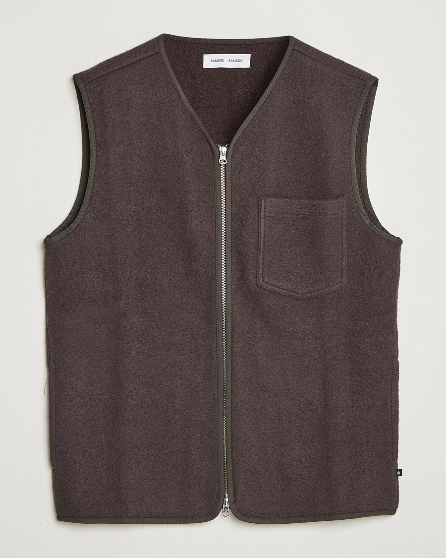 Men | Coats & Jackets | Samsøe Samsøe | Hannes Boiled Wool Vest Turkish Coffee