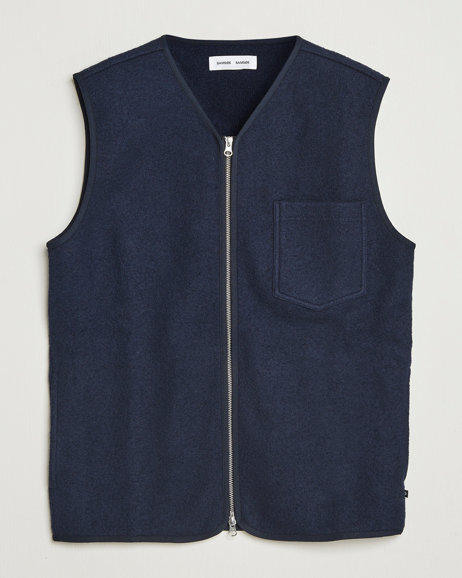 Men | Gilets | Samsøe Samsøe | Hannes Boiled Wool Vest Salute Navy