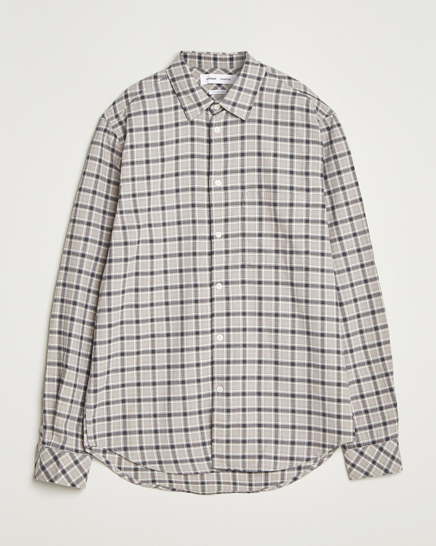 Samsøe Samsøe Liam Brushed Cotton Checked Shirt Elephant Skin at