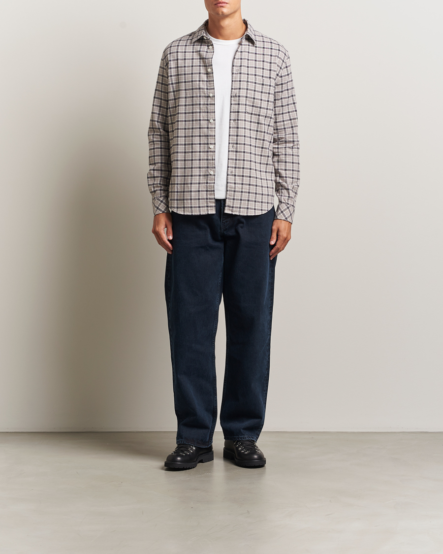 Samsøe Samsøe Liam Brushed Cotton Checked Shirt Elephant Skin at