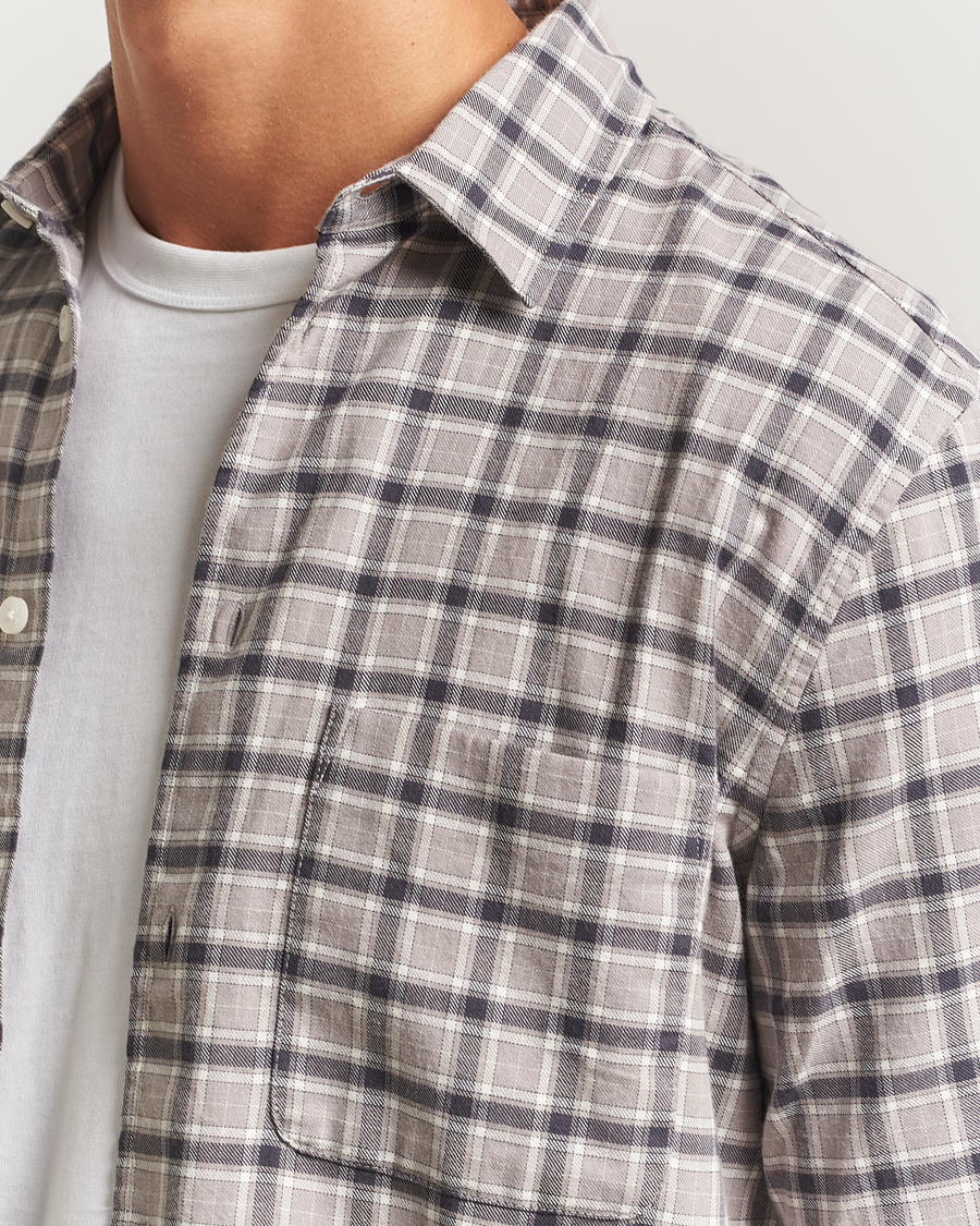 Men | Shirts | Samsøe Samsøe | Liam Brushed Cotton Checked Shirt Elephant Skin