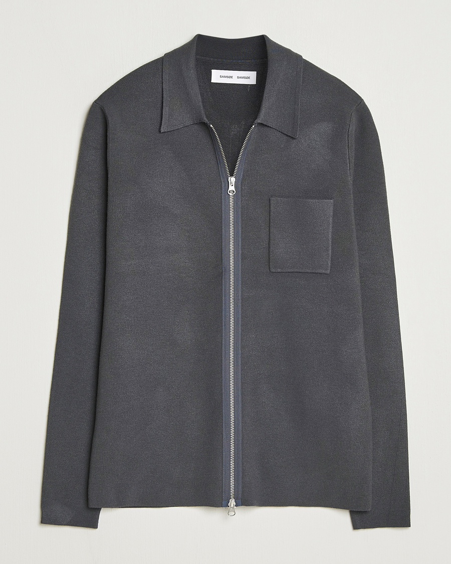 Men | Sweaters & Knitwear | Samsøe Samsøe | Guna Full Zip Black Oyster