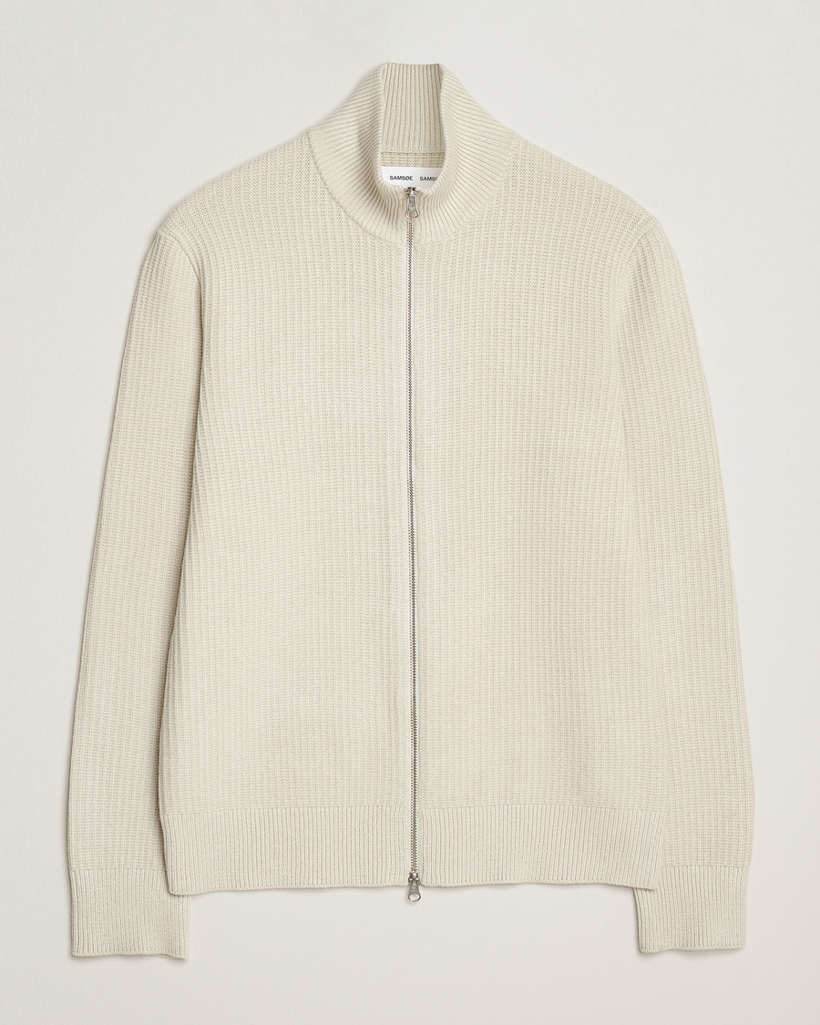 Men | Sweaters & Knitwear | Samsøe Samsøe | Dem Structured Knitted Full Zip Silver Birch