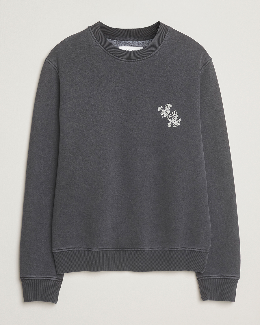 Men | Sweaters & Knitwear | Samsøe Samsøe | Phil Printed Crew Neck Sweatshirt Washed Black