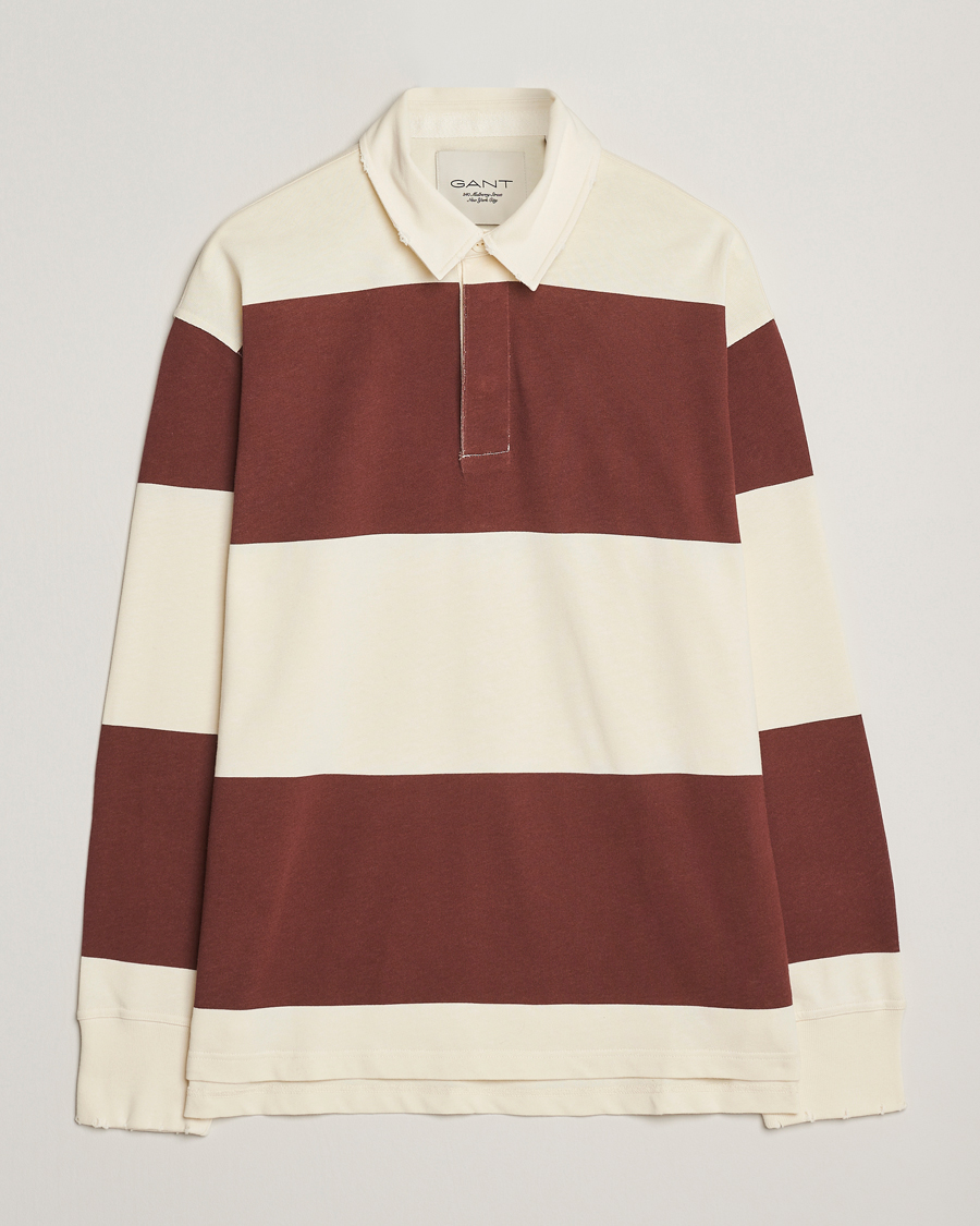 Men | Sweaters & Knitwear | GANT 240 Mulberry Street | Block Stripe Heavy Rugger Mahogany Brown/White