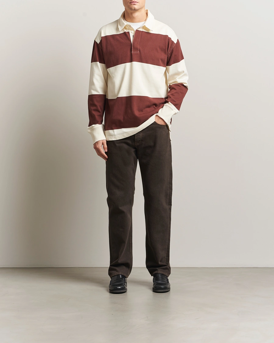 Men | Sweaters & Knitwear | GANT 240 Mulberry Street | Block Stripe Heavy Rugger Mahogany Brown/White