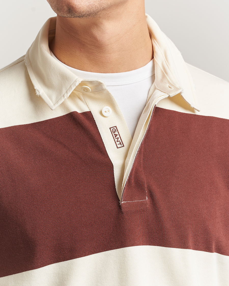Men | Sweaters & Knitwear | GANT 240 Mulberry Street | Block Stripe Heavy Rugger Mahogany Brown/White