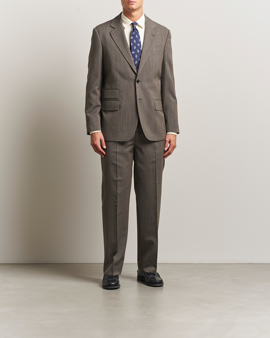 Men | Trousers | GANT 240 Mulberry Street | Herringbone Suit Pants Deep Brown