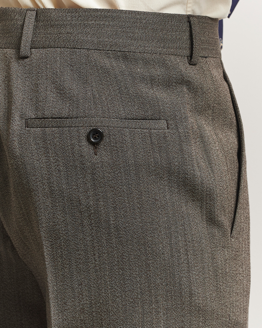 Men | Trousers | GANT 240 Mulberry Street | Herringbone Suit Pants Deep Brown