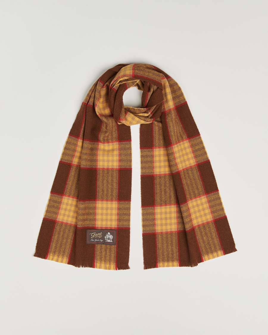 Men | GANT 240 Mulberry Street Wool Checked Scarf Mahogany Brown | GANT 240 Mulberry Street | Wool Checked Scarf Mahogany Brown