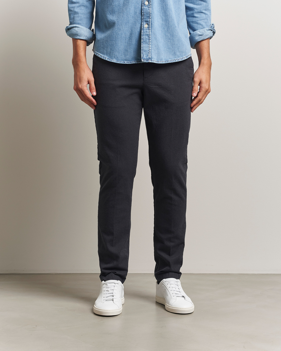 Men | Trousers | Gant | Slim Fit Cotton Herringbone Trousers Antracite
