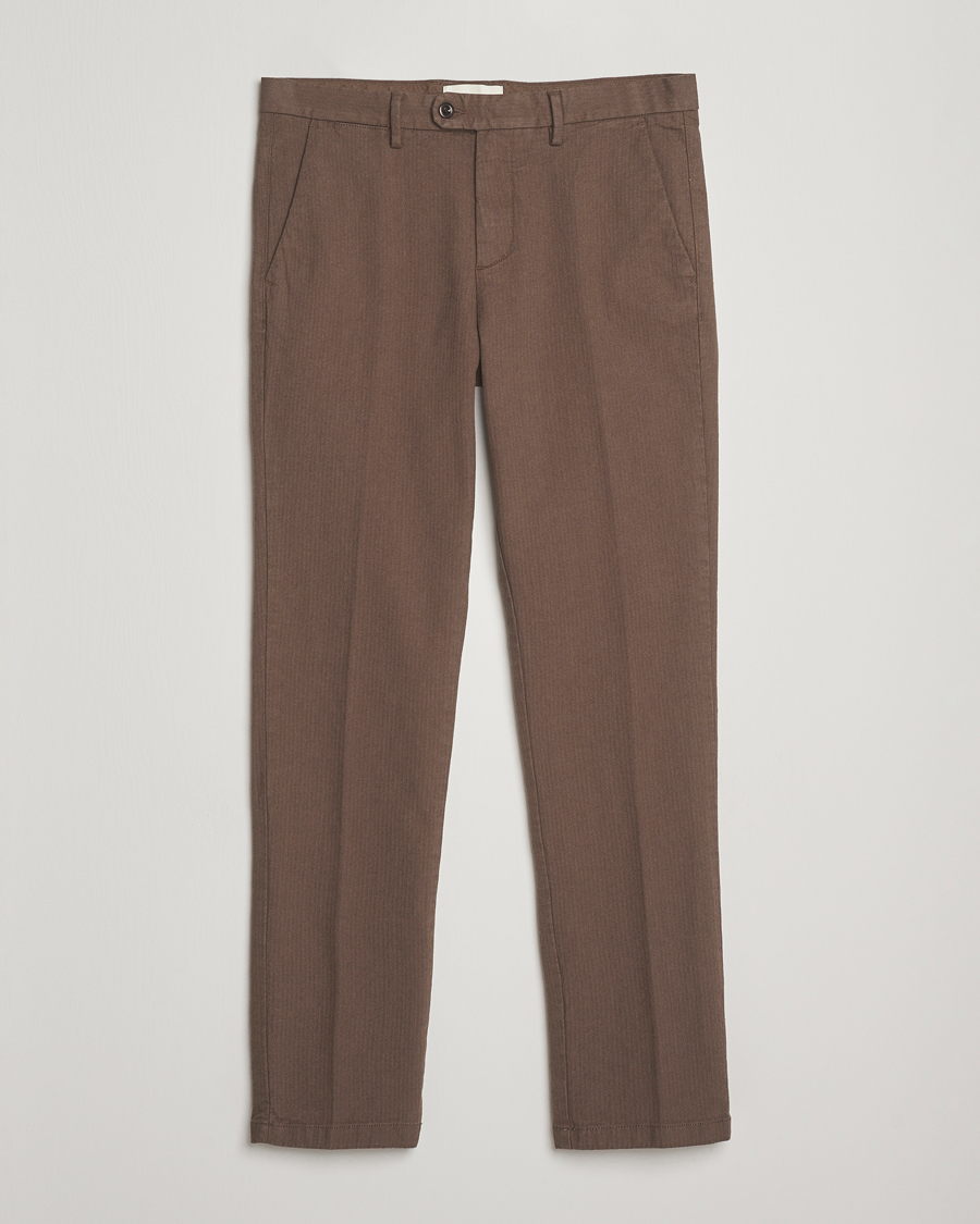 Men | Trousers | Gant | Slim Fit Cotton Herringbone Trousers Rich Brown