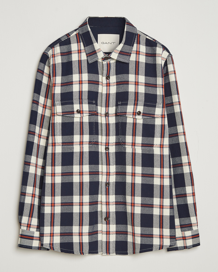 Men | Shirts | GANT | Heavy Twill Checked Overshirt Evening Blue