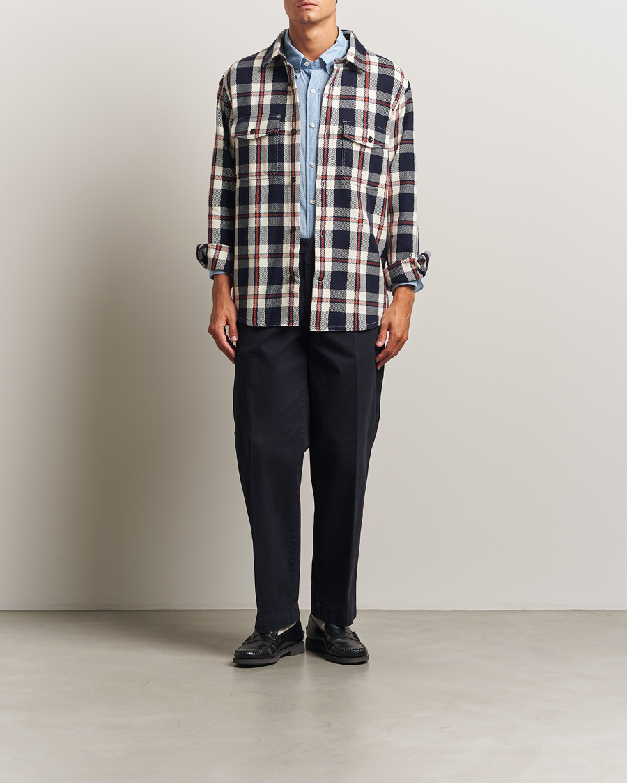 Men | Shirts | GANT | Heavy Twill Checked Overshirt Evening Blue