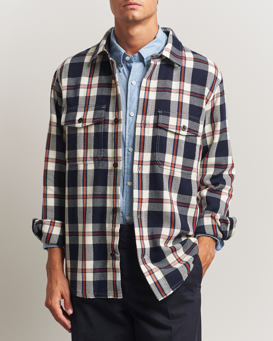 Men | Shirts | GANT | Heavy Twill Checked Overshirt Evening Blue