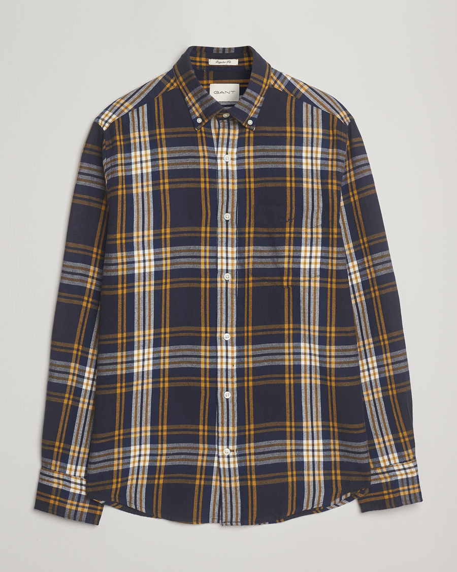 Men | Shirts | GANT | Regular Fit Checked Flannel Shirt Evening Blue