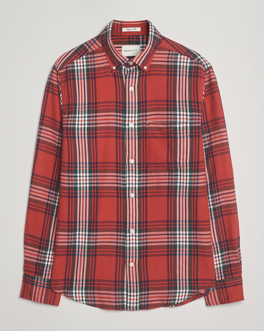 Men | Shirts | GANT | Regular Fit Checked Flannel Shirt Modern Rust