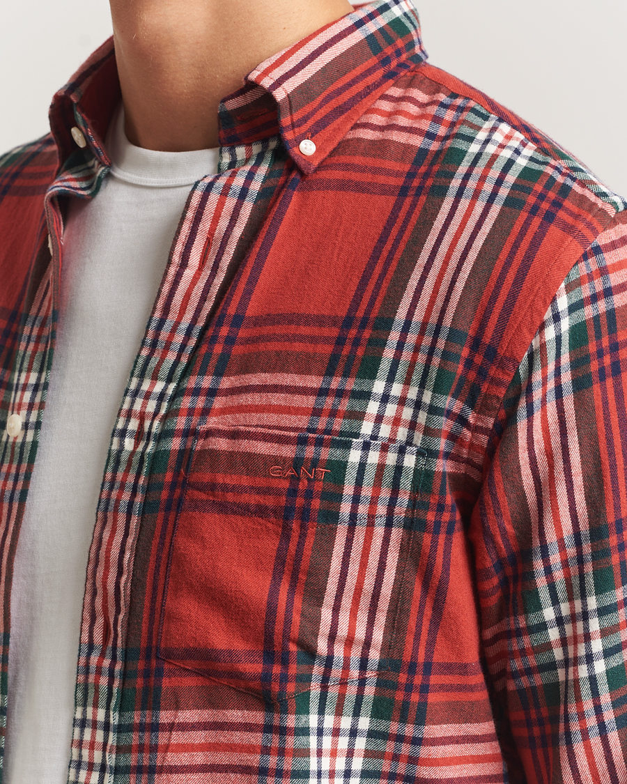 Men | Shirts | GANT | Regular Fit Checked Flannel Shirt Modern Rust