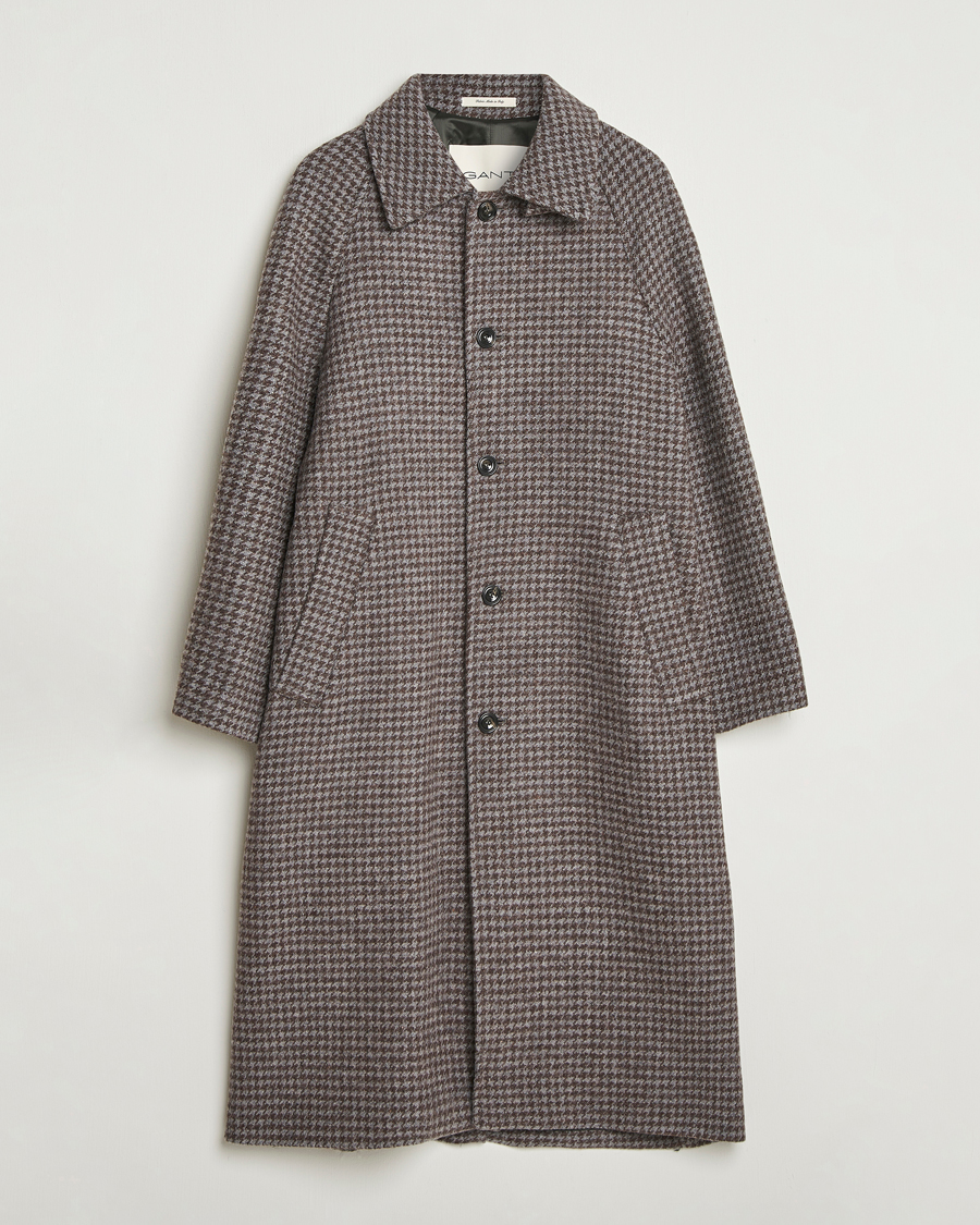 GANT Wool Balmacaan Houndstooth Coat Deep Brown at CareOfCarl.com