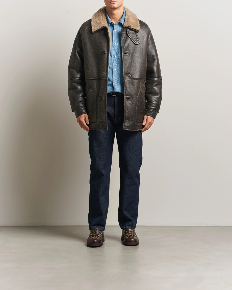 Men | Coats & Jackets | GANT | Worn In Leather Shearling Jacket Deep Brown
