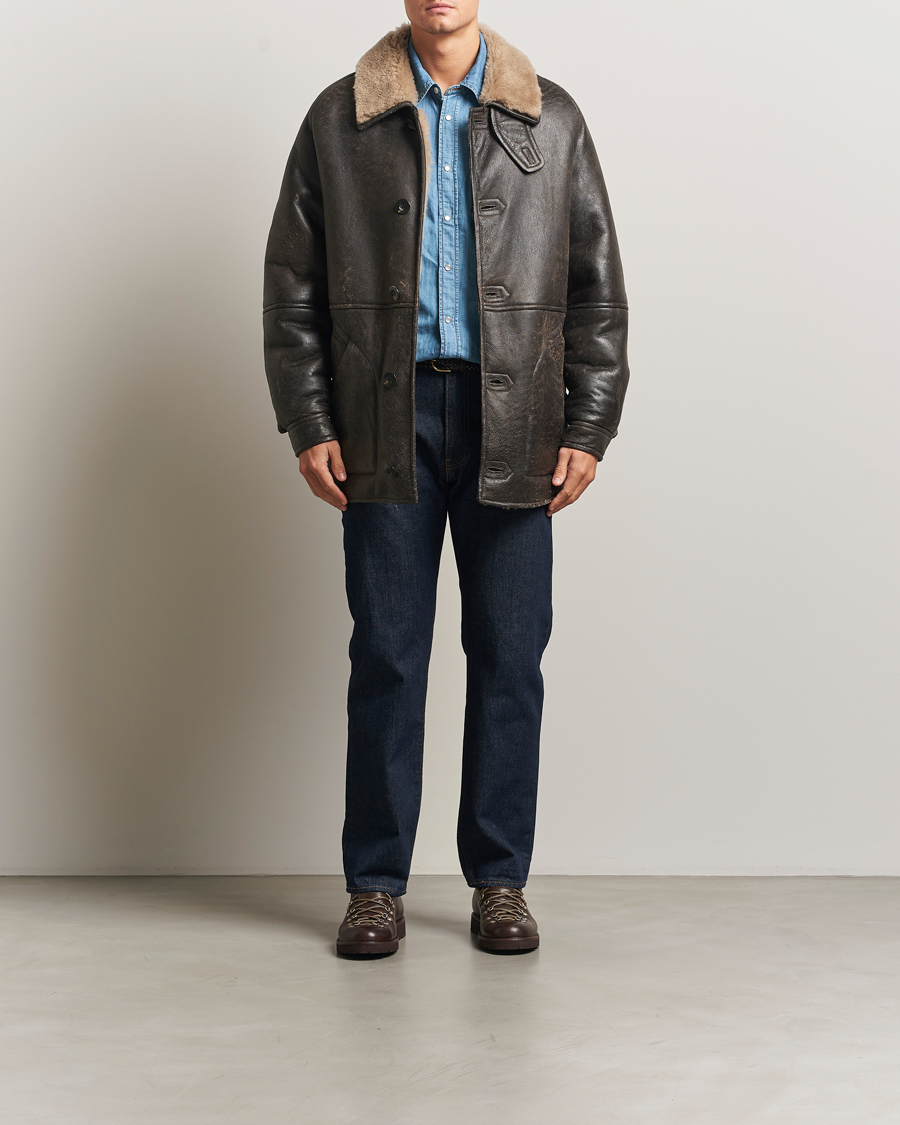 Men | Coats & Jackets | Gant | Worn In Leather Shearling Jacket Deep Brown
