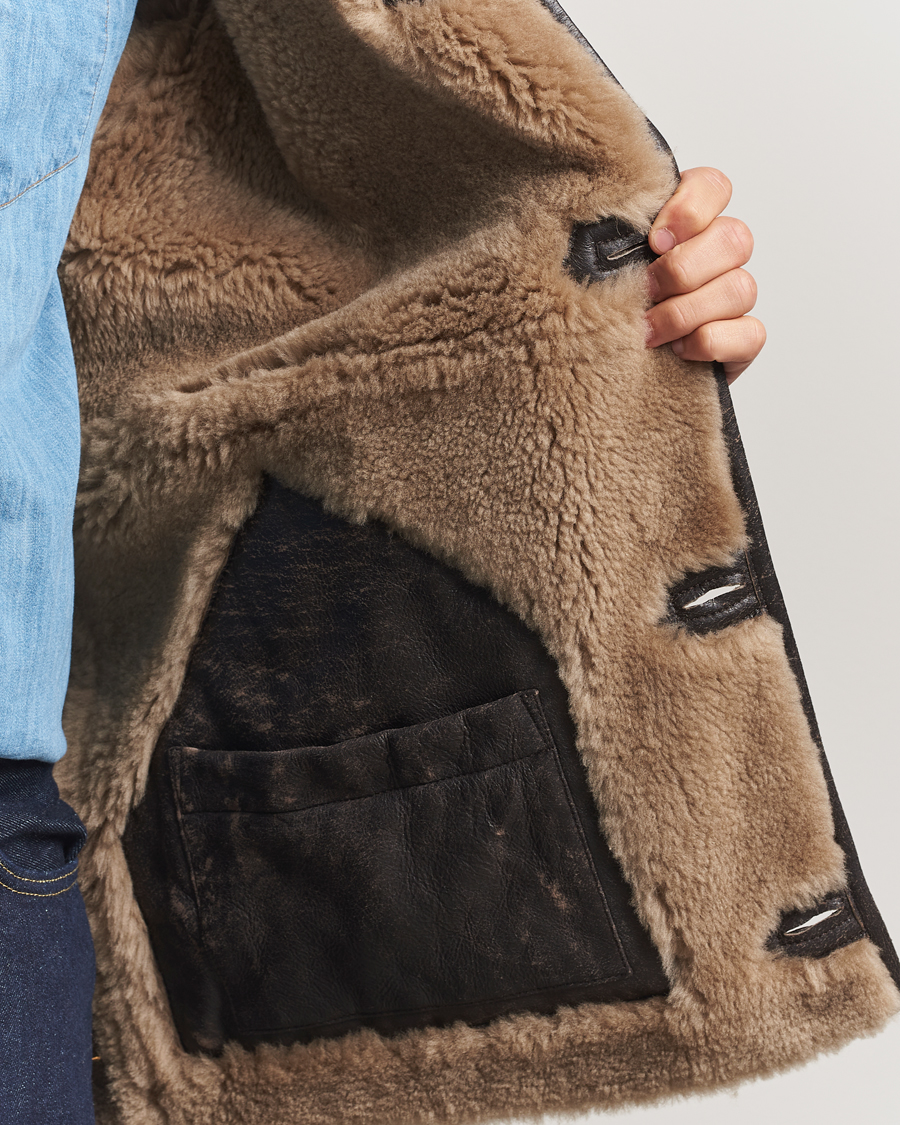 Men | Coats & Jackets | Gant | Worn In Leather Shearling Jacket Deep Brown