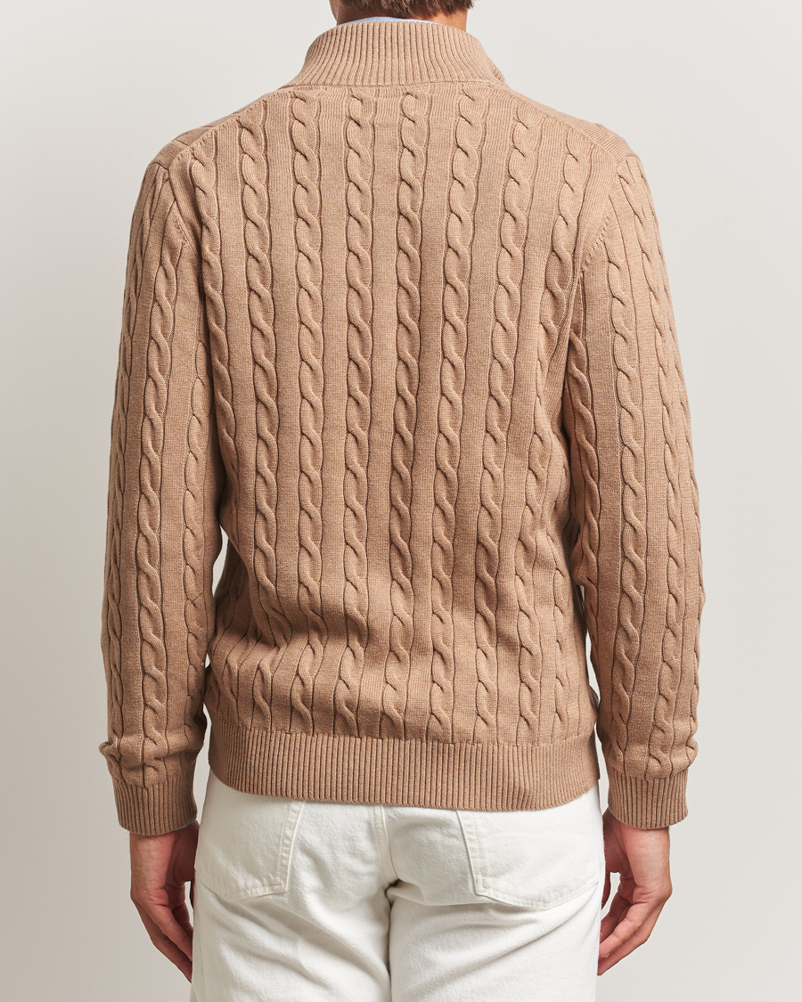 Men | Sweaters & Knitwear | GANT | Cotton Cable Full Zip Dark Sand Melange