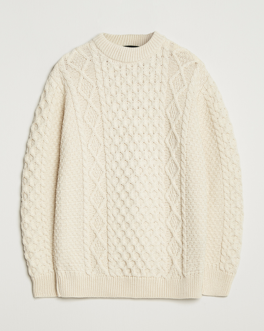 Men | Sweaters & Knitwear | Gloverall | Aran Wool Knitted Sweater Ecru