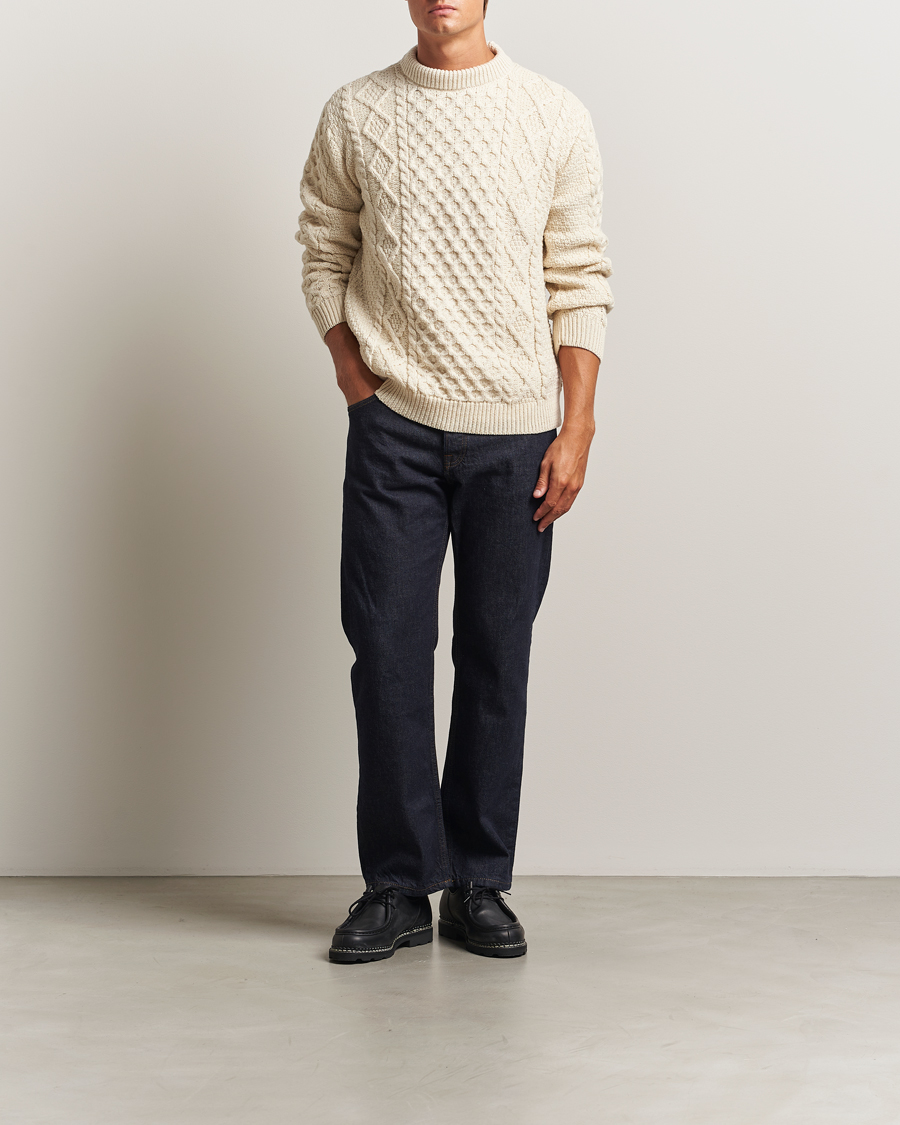 Men | Sweaters & Knitwear | Gloverall | Aran Wool Knitted Sweater Ecru