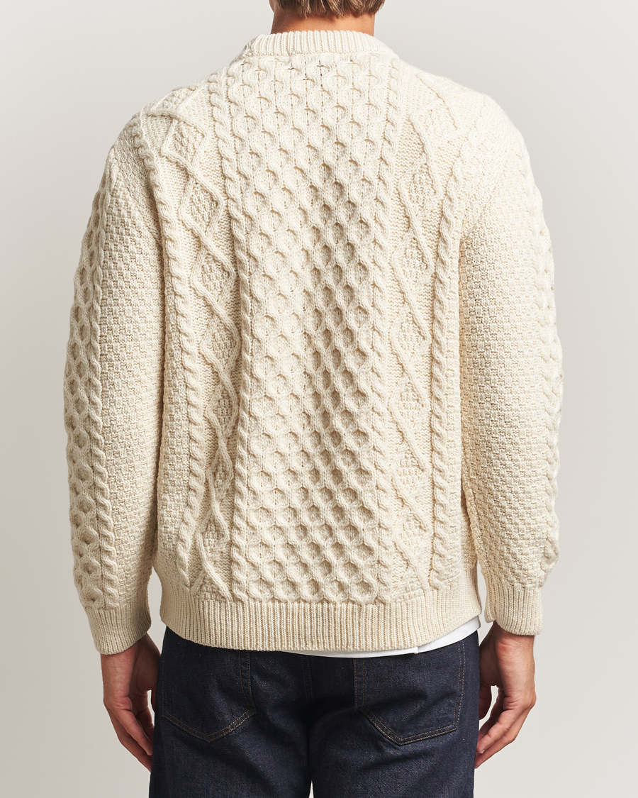 Men | Sweaters & Knitwear | Gloverall | Aran Wool Knitted Sweater Ecru