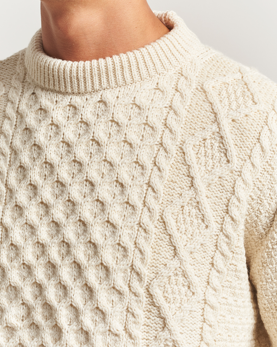 Men | Sweaters & Knitwear | Gloverall | Aran Wool Knitted Sweater Ecru