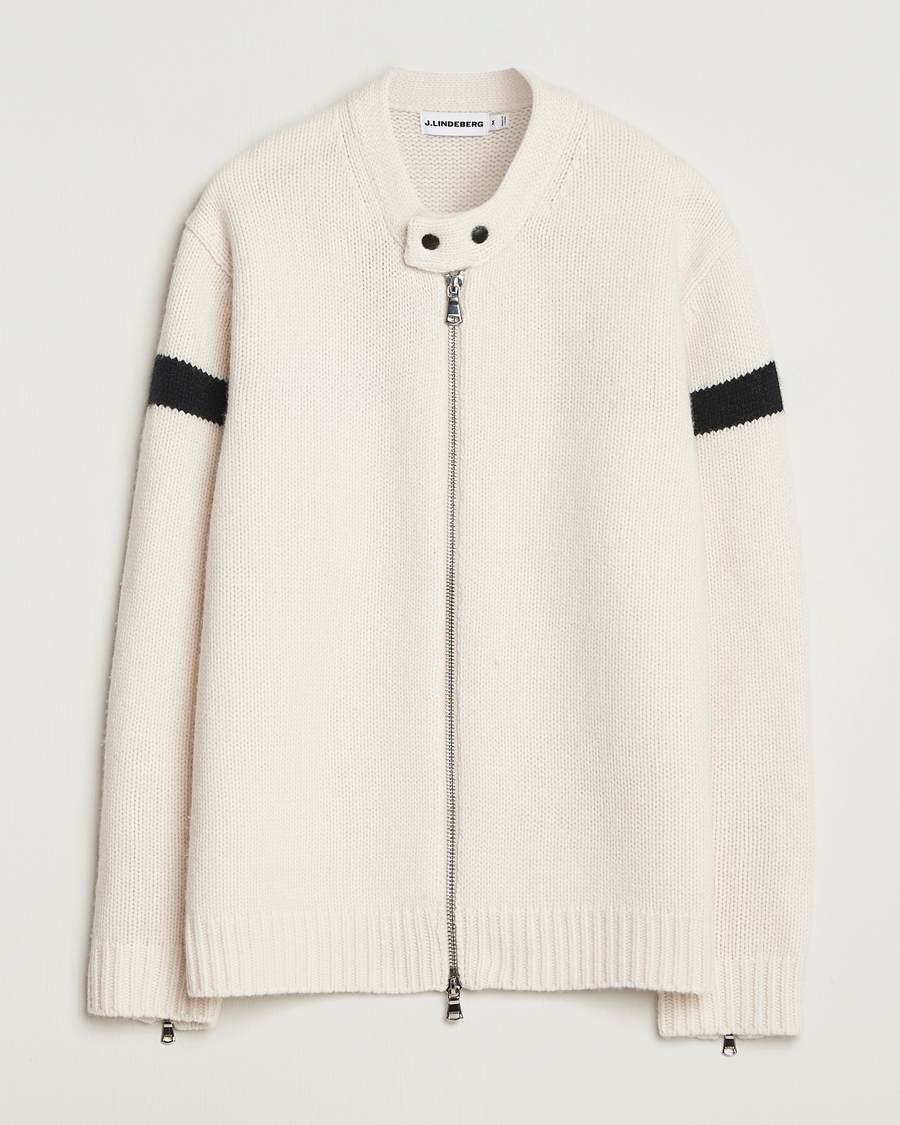 Men | Sweaters & Knitwear | J.Lindeberg | Kessler Biker Wool Full Zip Moonbeam