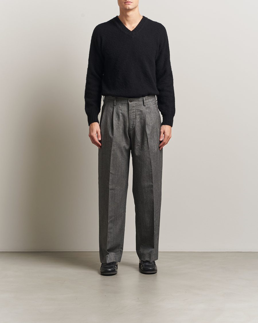NN07 Justin Double Pleated Herringbone Trousers Grey at CareOfCarl.com