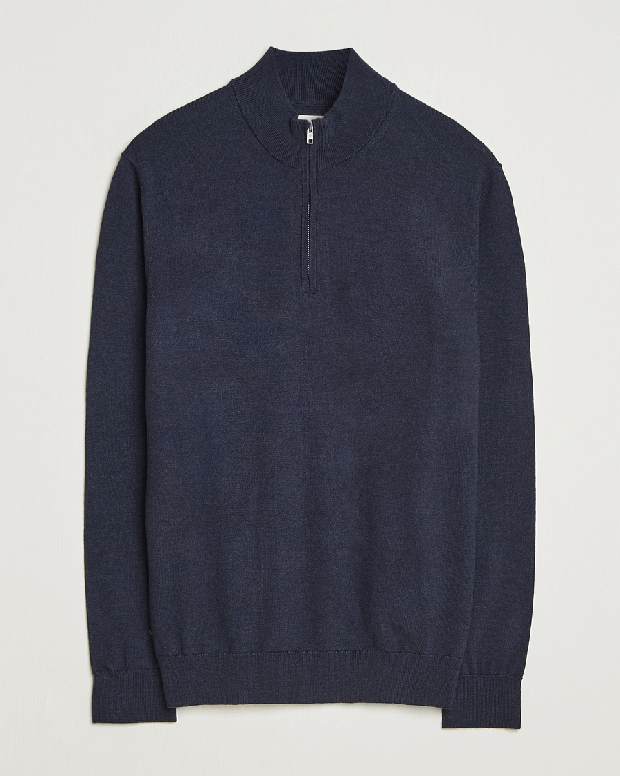 Men | Sweaters & Knitwear | NN07 | Sergio Merino Half Zip Navy Melange