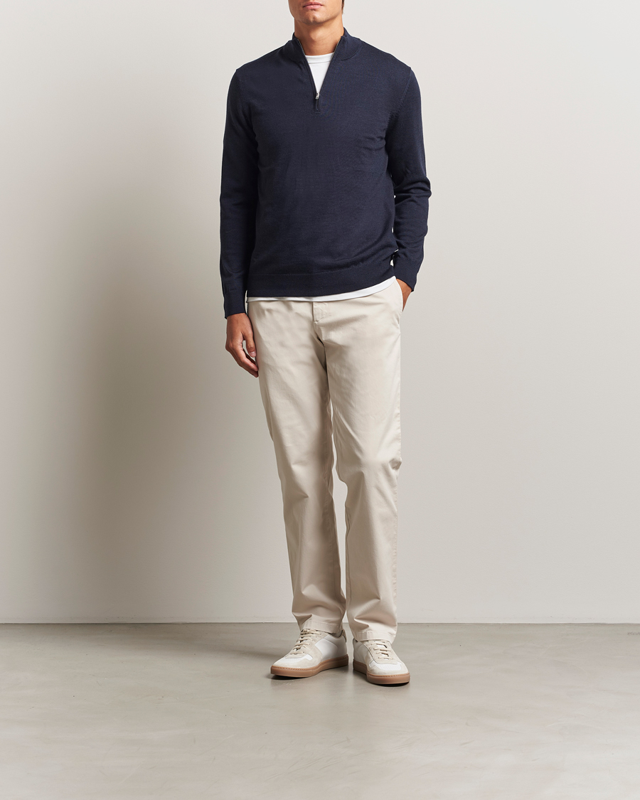 Men | Sweaters & Knitwear | NN07 | Sergio Merino Half Zip Navy Melange