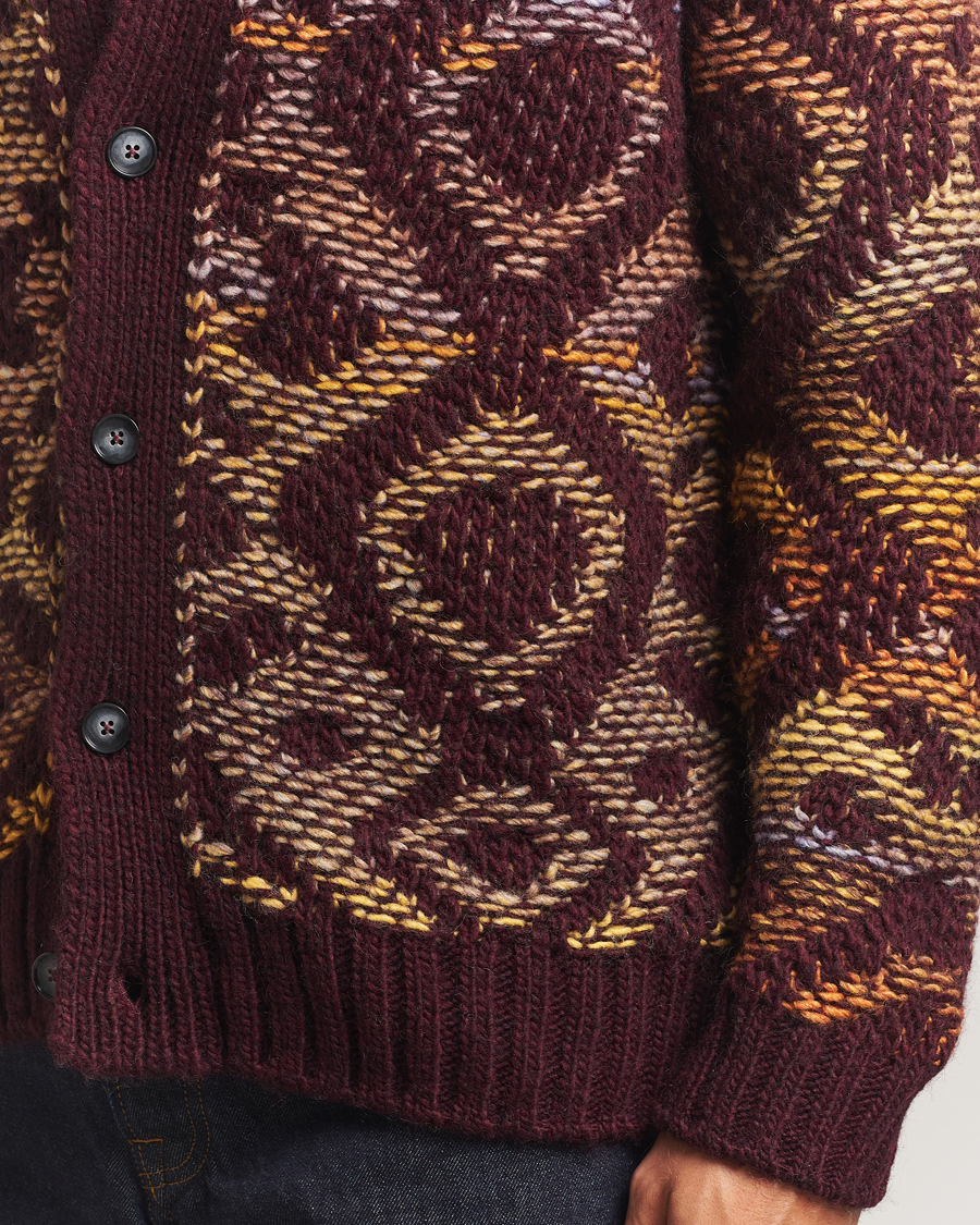 Men | Sweaters & Knitwear | NN07 | Viggo Heavy Knitted Cardigan Wine Red Multi