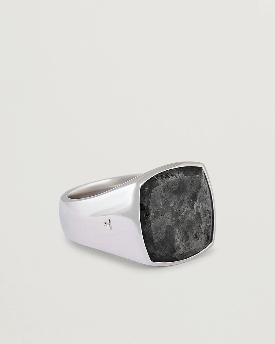 Men | Jewellery | Tom Wood | Cushion Black Larvikite Ring Black Larvikite