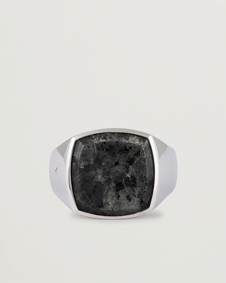 Men | Jewellery | Tom Wood | Cushion Black Larvikite Ring Black Larvikite