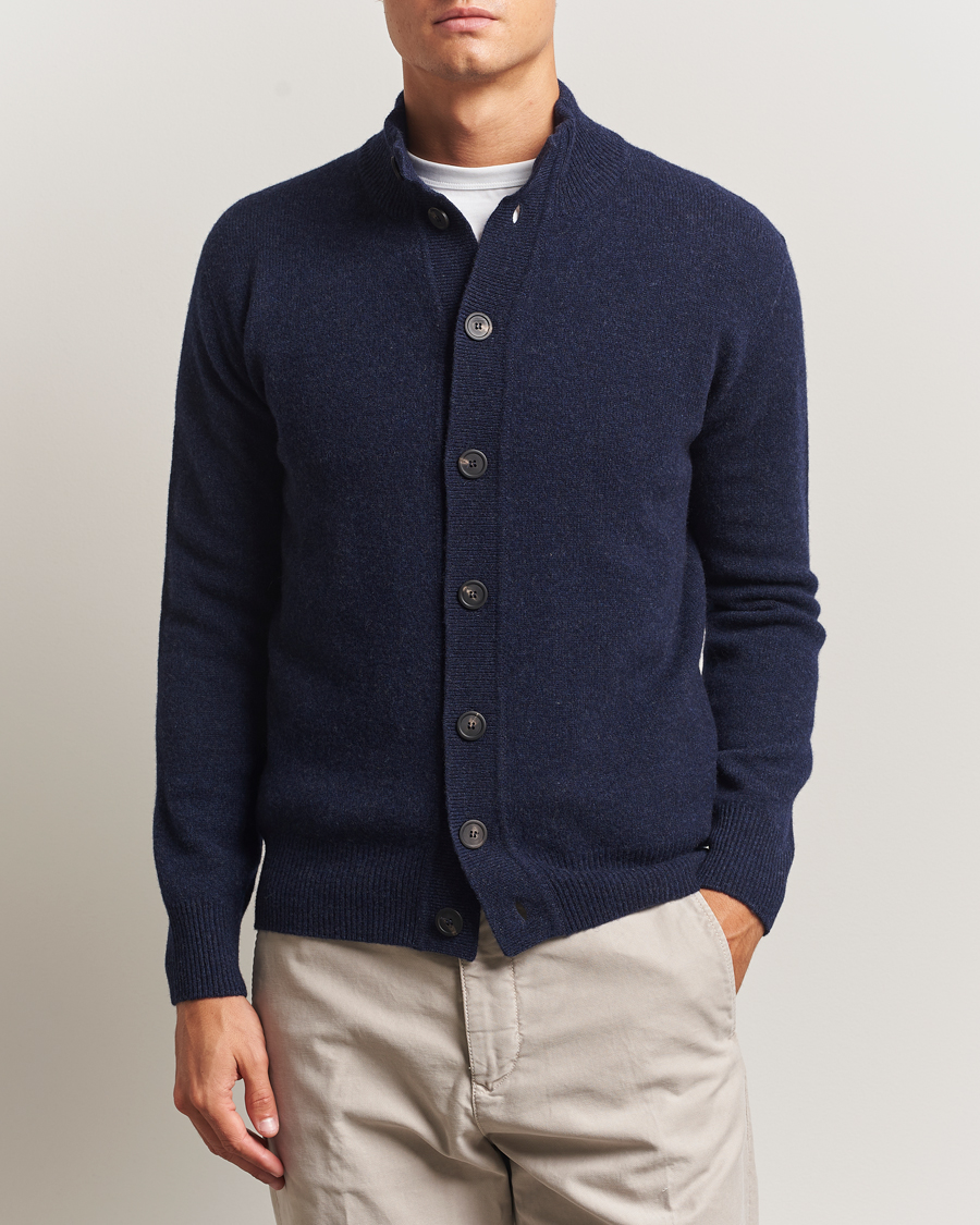 Zanone Rib Wool Cardigan Jacket Navy at CareOfCarl.com