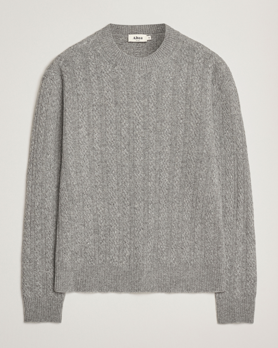 Men | Sweaters & Knitwear | Altea | Cable Crew Neck Sweater Grey Melange