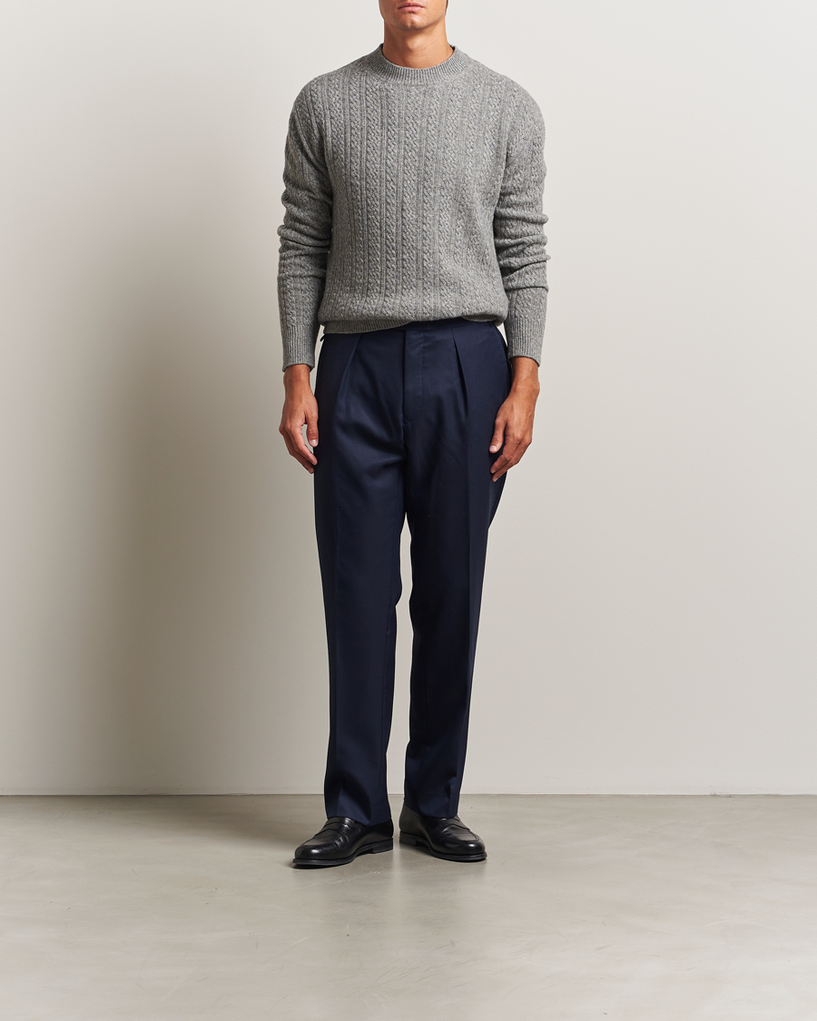 Men | Sweaters & Knitwear | Altea | Cable Crew Neck Sweater Grey Melange