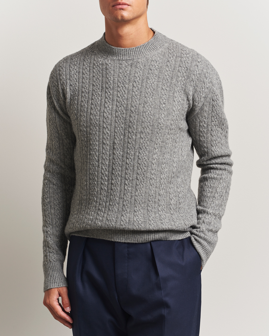Men | Sweaters & Knitwear | Altea | Cable Crew Neck Sweater Grey Melange