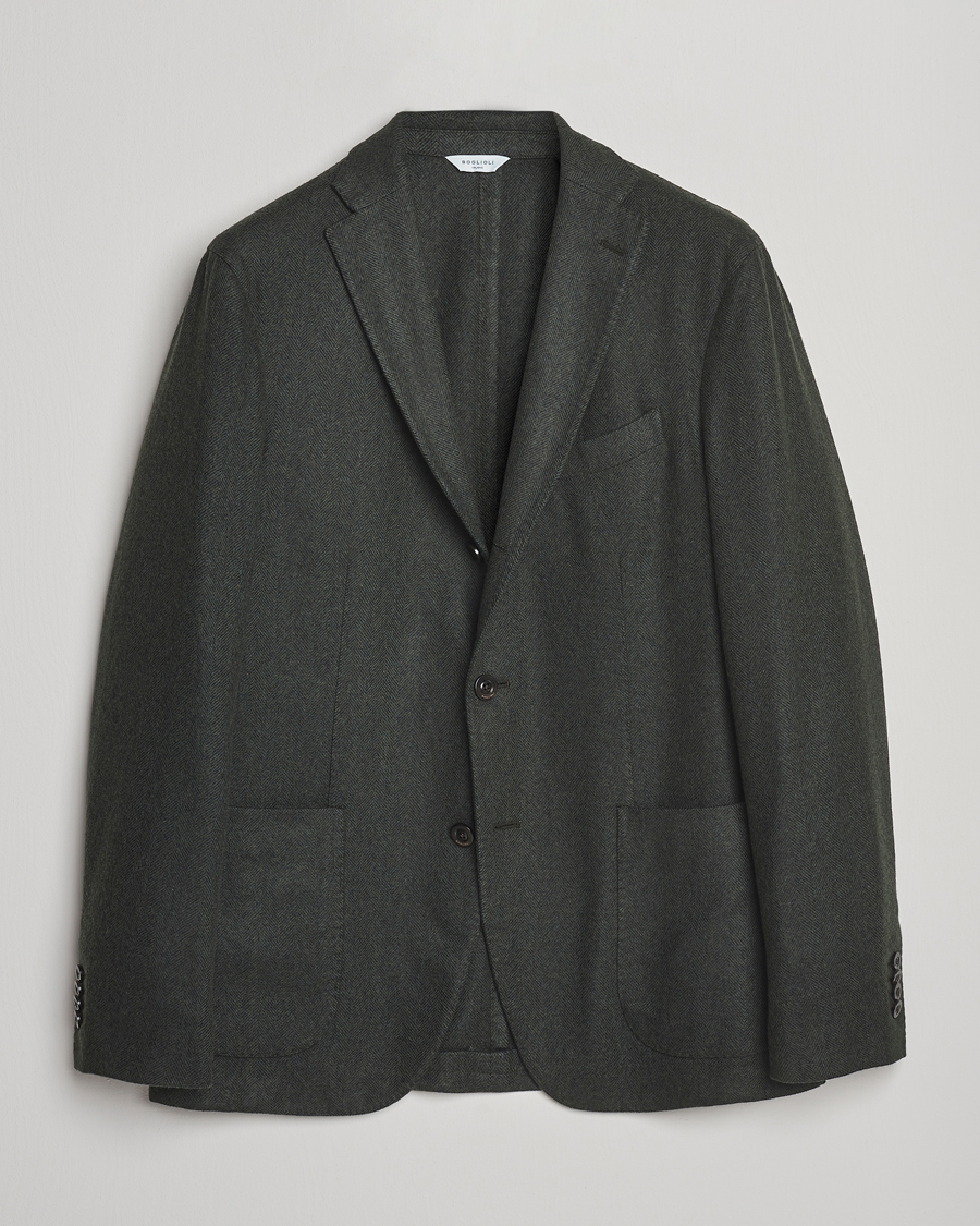 Men | Blazers | Boglioli | K Jacket Wool Herringbone Blazer Hunting Green