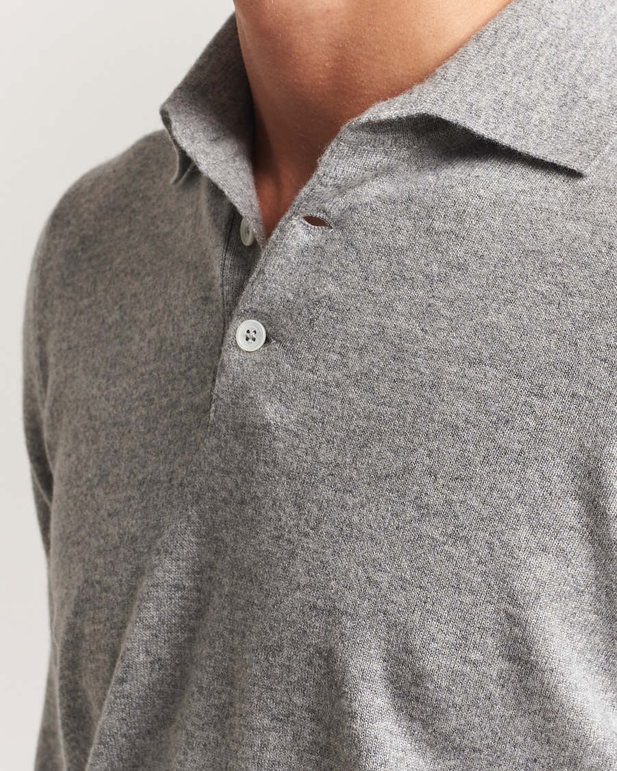 Men | Sweaters & Knitwear | Brunello Cucinelli | 2 Ply Cashmere Long Sleeve Polo Grey Melange