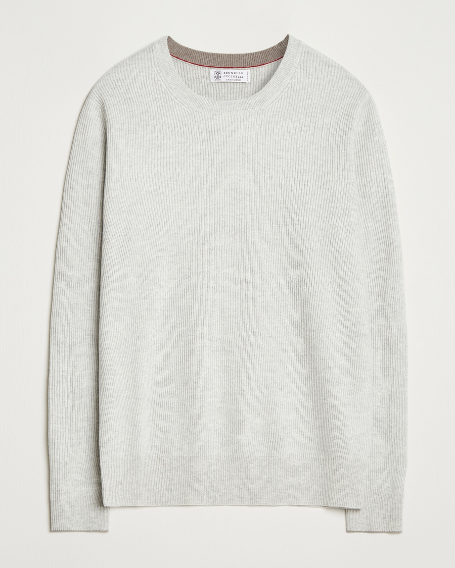 Men | Sweaters & Knitwear | Brunello Cucinelli | Cashmere Rib Crew Neck Sweater Pearl Grey